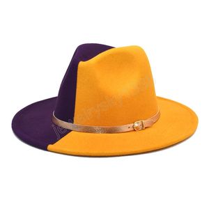 Vrouwen hoeden mode patchwork vilt fedora hoeden brede rand panama trilby cap kerk bruiloft hoed sombreros de mujer