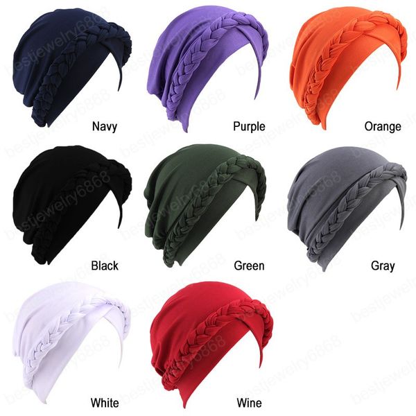 Femmes bandeau Patchwork tressé Bandanas chapeaux casquette musulman Turban cheveux accessoires mode dames Bonnet casquette Style africain