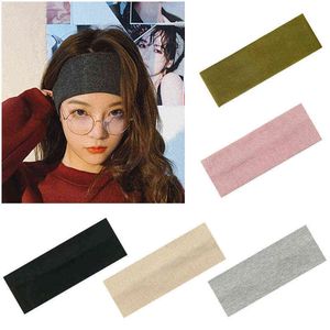 Femmes bandeau couleur unie large Turban bandeau en coton côtelé bandeau filles élastique sport Yoga bandes de cheveux accessoires AA220323