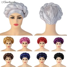 Women Headwear African Braid Knot Tartnet Tape Turbe Turban Muslim Islamic Hijab Head Wrap Bapnet Hat India Head Accessory 240408