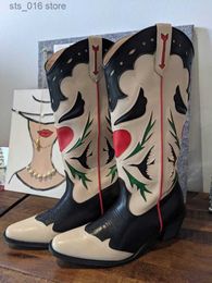Mujeres Heart Borded Western Fashion For Formed Cowboy Cowgirl Bots Handmake Retro Vintage Zapatos Invierno Tumno T