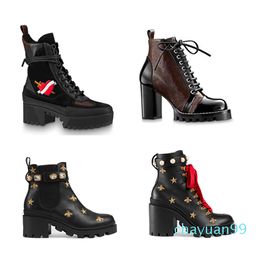 Femme talon Boots Snow Boot en cuir Chunky Heel Martin Chaussures Imprimement plate-forme en cuir désert Boot à lacets 5cm 10 couleurs 9858