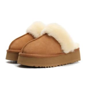 Zapatillas de plataforma elevadas para mujer, botas para la nieve, botas para mantener el calor, zapatillas informales de felpa de piel de oveja suaves y cómodas, bolsas para el polvo, regalos de Navidad U5815 5825 5854