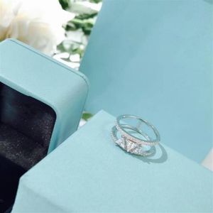 Vrouwen hewelry Bruiloft verlovingsring Sieraden 925 sterling zilveren driehoek Holle Witgoud ring212I