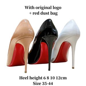 Vrouwen hoge designer hakschoenen rood glanzende bodems 8cm 10 cm 12 cm dunne hakken zwarte naakt lederen vrouw pompen met stofzak s