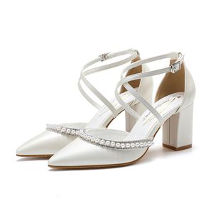 Femmes Robe haute talon S sexy Pump Wedding Shoes Bridal Perle Perle Toe Sandals Sandales Sandales