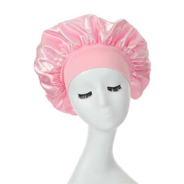 Femmes haute élastique Bonnet coiffure bonnets de douche solide Satin Bonnet soins des cheveux longs foulard soie nuit sommeil chapeau