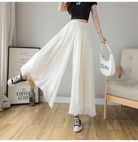 Femmes High Elastic Summer Murffon Culottes Taies Couleur continue en mousseline de soie large Palazzo Nine Desinger Pantalon Culottes Smlxl