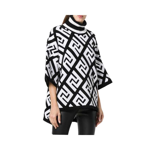 Mujeres de gama alta Jacquard Cardigan Estilo del cabo Cuello alto Dividido Suéter de manga siete cuartos Cárdigan Suéteres Jersey Vestido largo Falda Diseñador de lujo