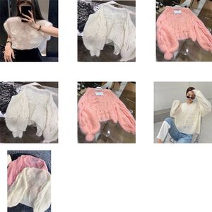 Dames truien High End Jacquard Vest breien Truien Jassen Hoodies Dames Casual truien High Street Element Losse lantaarnmouwen roze witte trui Tops