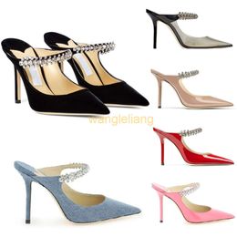 Femmes High Heel Bing Sandal Slide Slipper Mules Chaussures Nude Black Patent Cuir Crystal Stractures STILETTO Talons sexy