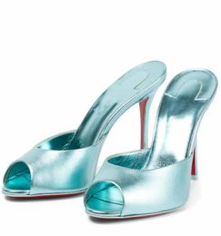 Luxe Parijs Dames hoge hak sandaal slide pumps schoenen Me Dolly metallic leren muilezels echt leer zomer pop sandalen pantoffel muilezels flip flop met doos