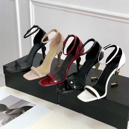 Femmes hautes talons sandales lettre d'été talon 7cm 10cm pointu en or noir peep toe réel cuir dames chaussures de mariage 35-43