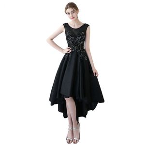 Femmes High Low Stain Party Robe Scoop Neck Lace Prom Party Robes Black Short Front Long arrière Homecoming Robes Vestido de Festa 226d