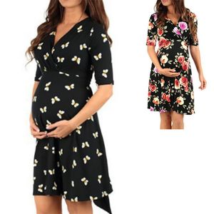 Femmes haut-bas surplis Wrap avec ceinture robe de maternité réglable col en V allaitement allaitement vêtements enceintes 220419