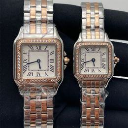 Femmes de haute qualité 22*30/27*37 MM cadran or/argent en acier inoxydable Quartz dame Montre or Rose bande glacé saphir haut de gamme élégant montre-bracelet Montre De Luxe