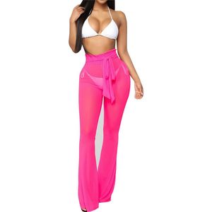 Femmes taille haute pantalons de plage élégant maille Transparent Bikini couvrir dames Playa pantalon voir à travers maillots de bain maillots de bain femmes nager