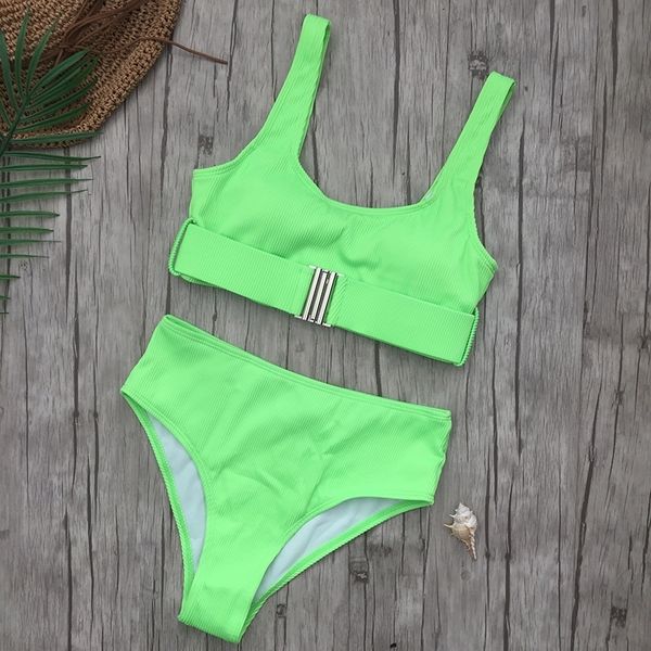 Femmes taille haute Bikini Push Up maillot de bain maillot de bain deux pièces maillots de bain plage biquini XL Bikini ensemble blanc noir néon vert T200508