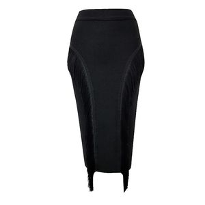 Mujeres de cintura alta faldas bodycon oficina dama borla elegante nueva moda lápiz falda vendaje faldas 210331
