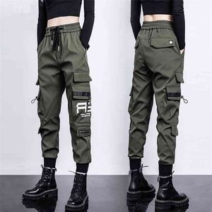 Vrouwen Hoge Taille Cargo Broek Mode Drawstring Broek Dames Losse Jogger Pant Plus Size Street Broek Casual 210915