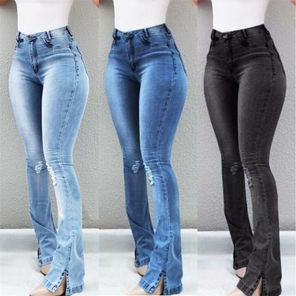 Femmes taille haute Denim Jeans Stretch Slim Bell Bottom Pantalon Rétro Flare Pantalon 2020 Street Fashion Pantalones Vintage -OPK LJ201029