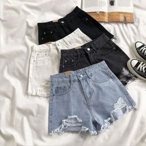 Vrouwen hoge taille denim shorts zomer vintage streetwear pocket kwast gaten jeans casual losse vrouw wijd been korte broek 240409