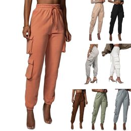 Pantalon cargo de jogging taille haute pour femmes, cordon de serrage, couleur unie, pantalon de survêtement ample, pantalon actif d'entraînement avec poches, Capris pour femmes
