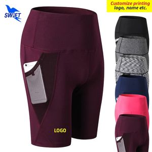 Vrouwen hoge taille tillen push -up yoga panty snel droge droge shorts mesh pocket elastische sportschool fitness short pant aangepast 220704