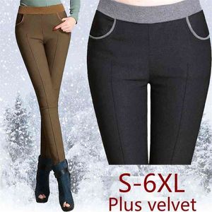 Vrouwen hoge taille potloodbroek fleece dik warme broek vrouwelijke fluweel broek grote maten witte zwarte stretch leggings 210412