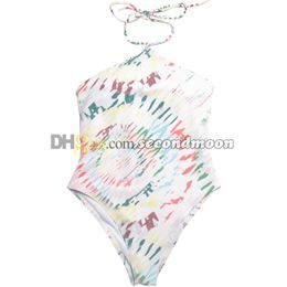 Vrouwen Hoge Taille Badpak Letters Afdrukken Badmode Sexy Halter Strandkleding Hot Spring Zwempak