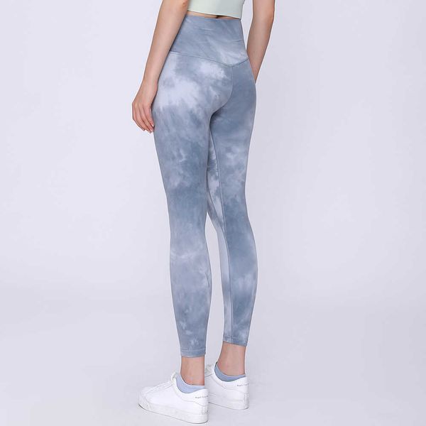 Mujeres de cintura alta Tie Dye Mantecoso Yoga suave Sensación desnuda Leggings a prueba de sentadillas Control de barriga Leggings de entrenamiento 4 vías Estiramiento apretado 210929