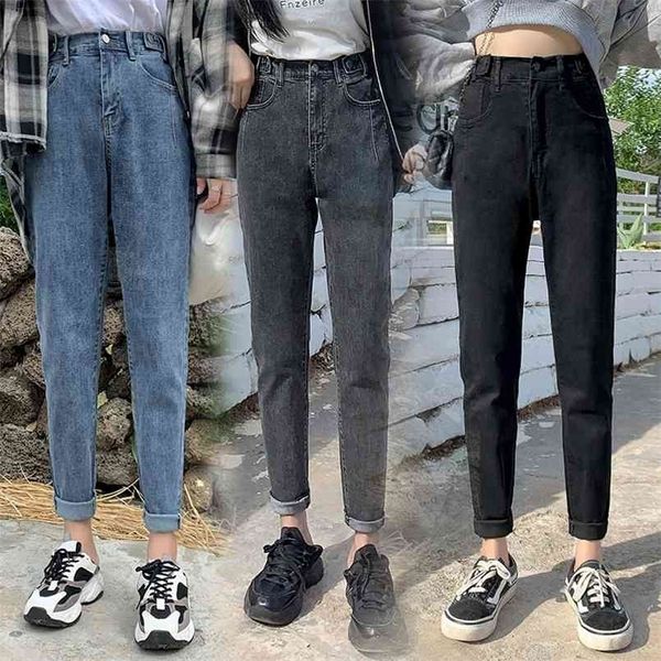 Femmes Taille haute avec boutons élastiques Denim Harem Pants Jeans Mode Casual Street Street Street Jeunes Plus de taille 5XL 210809