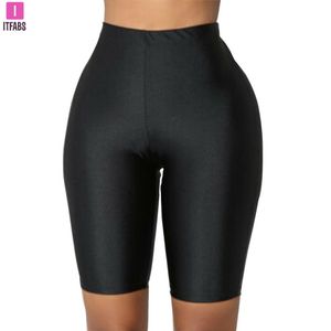 Vrouwen Hoge Taille Shaping Yoga Shorts Fluorescentie Groen Roze Zwart Glanzende Skinny Leggings Training Sport Gym Fitness