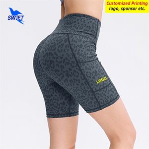 Vrouwen hoge taille yoga -panty met zak snel droge gym fitness hardloop shorts elastische korte broek sportkleding op maat 220704