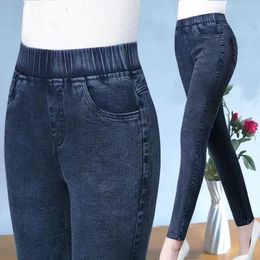 Femmes taille haute grande taille 34 pantalon en jean extensible Vintage crayon maigre longueur cheville jean maman Leggings Vaqueros Slim Pantalone 240315