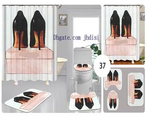 Femmes chaussures à talons hauts imprimer rideau Vintage Sexy fille salle de douche décorer rideaux conceptions sol tapis antidérapant 4 pièces ensembles 1159605