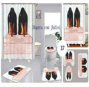 Femmes Chaussures hautheed Curtain vintage Sexy Girl Girl Salle de douche Décorer les conceptions de rideaux Mat de non-glissement 4 pièces 10 pièces 1098121