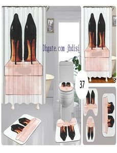 Femmes Chaussures hautheed Curtain vintage Sexy Girl Girl Salle de douche Décorer les conceptions de rideaux Mat à glissement de sol 4 pièces SETS1666489