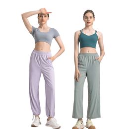 Vrouwen wandelen sport lange broek elastische taille lichtgewicht broek zakken UPF 50+ drawstring workout leggings athleisure