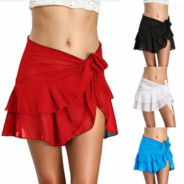 Minifalda informal de gasa para mujer, ropa de playa para vacaciones, vestido de baño corto, faldas de gasa con perspectiva, 2024