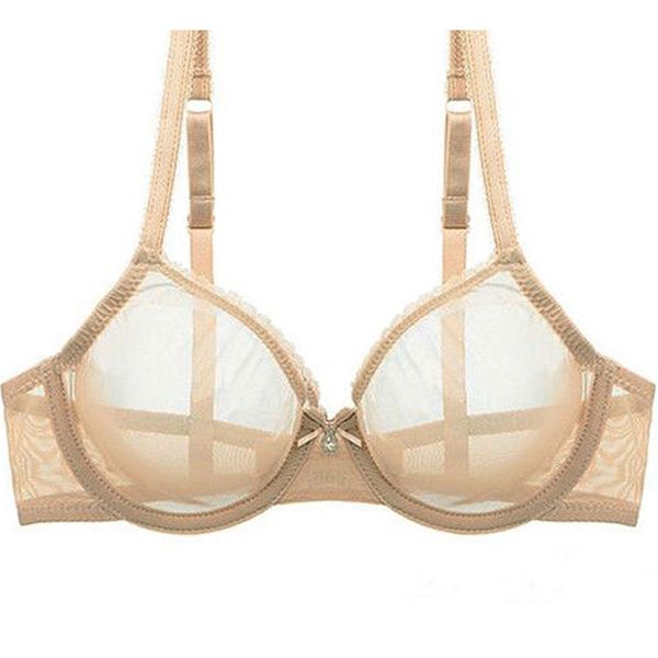 Soutien-gorge creux pour femmes voir à travers une maille de gaze sexy transparente ultra mince Bras B C D E F 75 80 85 90 95 100 US EU UK Drop 211110