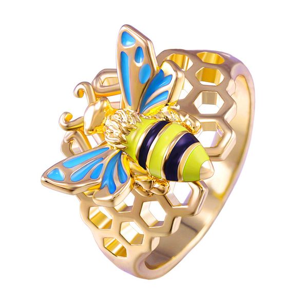 Anillo de dedo de abeja en forma de panal para mujer, anillo de Metal con forma de abeja e insecto, joyería de moda para regalo, tamaño de fiesta 6-10, alta calidad