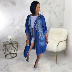 Vrouwen Hooded Cloak Coat Mode Trend Occident Cardigan Lange Mouw Denim Bovenkleding Hot Designer Vrouwelijke Standkraag Casual Jassen Kleding