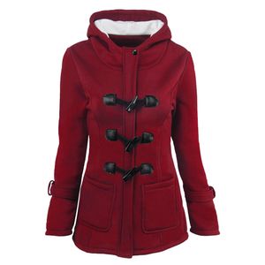 Manteau à capuche en mélange de coton pour femme, classique, corne de vache, cuir, boutons, veste, pardessus, fermeture éclair