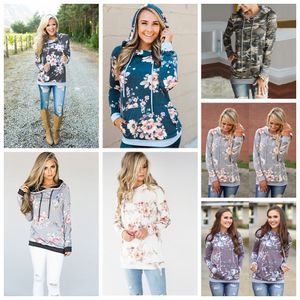 Dames Hoodie 8 Stijlen Floral Gedrukt Lange mouw Pullover Casual Pocket Sweater Sweatshirt Jumper Tops 50 Stks OOA5424