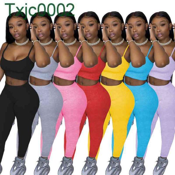 Femmes Deux Pièces Pantalons Ensemble Survêtements Designer Slim Sexy Sans Manches Casual Sport Couleur Unie Gilet Pantalon Jarretelles Pantalon Sportwear