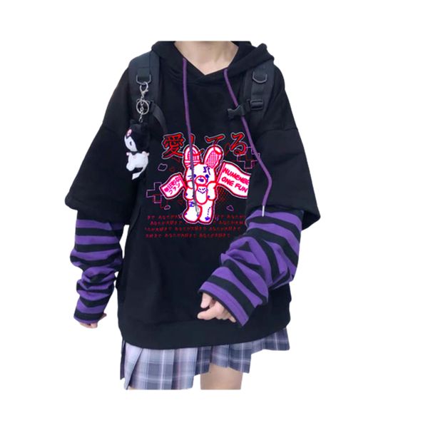 Sweat à capuche pour femmes automne 2022 motif de dessin animé drôle imprimé sweat-shirt casual Streetwear sweat-shirts Hip Hop Cool hauts pull WY44065