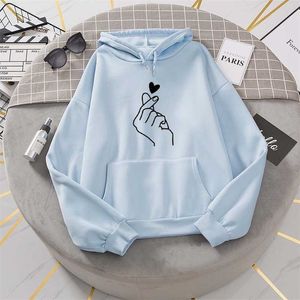 Vrouwen Hoodies Casual Kpop Vinger Hart Liefde Patroon Hoody Sweatshirts Mode Hoodie Lange Mouw Vrouwelijke Pullovers Streetwear 211027