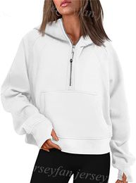 Sweat à capuche pour femmes, demi-fermeture éclair, Style court, pull à capuche en velours, taille S-XL, 25619