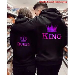 Sweats à capuche pour femmes King Queen Sweat-shirt imprimé Lovers Couples Sweat à capuche Mode Sweat à capuche Assorti Pulls décontractés Survêtements 240306